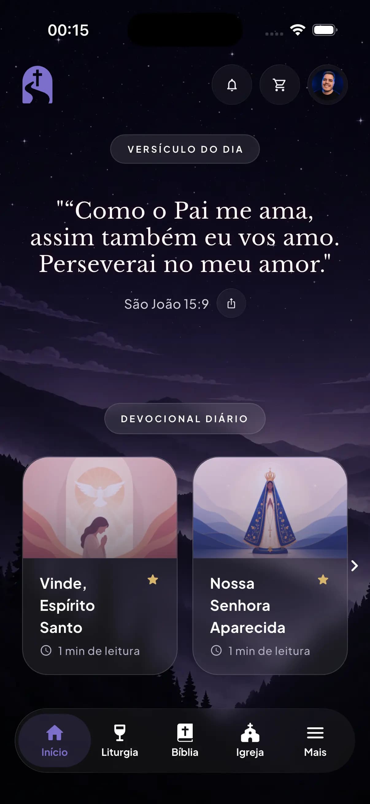 Tela inicial do app no iPhone